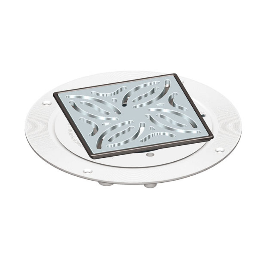Square shower waste drain cover with an intricate pattern, designed for use with the AKW Tuff Form8 wet room shower tray for tiled flooring applications.