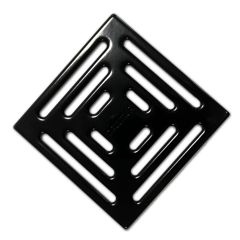 Gloss black shower drain grill cover for DALLMER fast flow drain. Square replacement drain cover measuring 140mm x 140mm, designed for wet room trays.