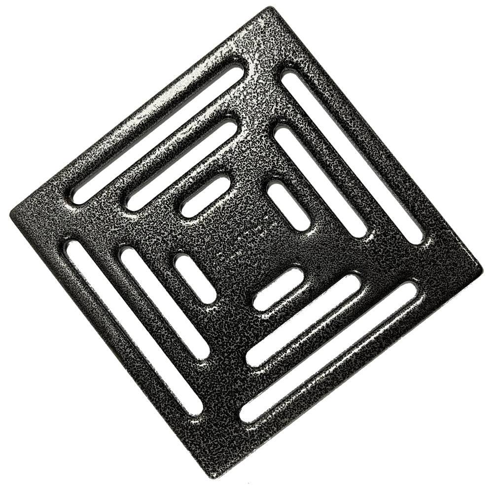 Hammered silver drain cover with linear slots for WetBase.