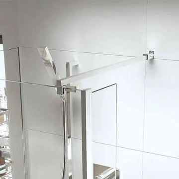 Haven Square Low Level Bracing Bar installed in a modern shower enclosure, providing stability and support. Available in various finishes.