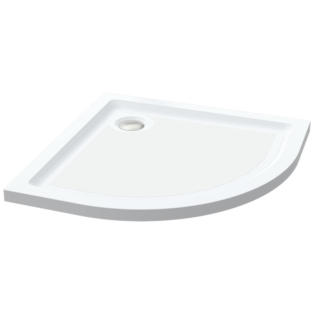 Roman Solid Surface Anti Slip Shower Tray in quadrant shape, 900 x 900 x 40mm, featuring a sleek white finish and durable stone resin construction.