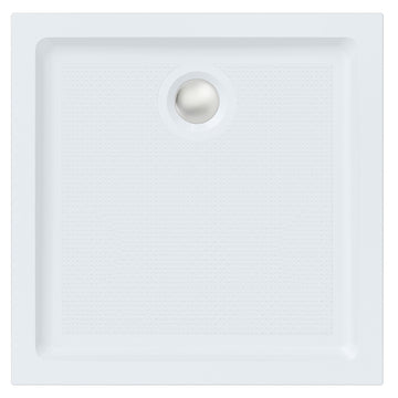 Roman Stone Solid Surface Anti Slip Shower Tray in white, 700 x 700 x 40mm, featuring a domed aluminium waste cover and textured surface.