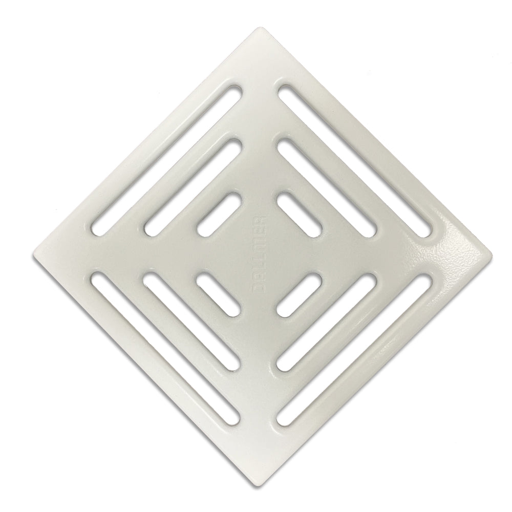 Matt white shower drain grill cover compatible with DALLMER drain. Durable and stylish replacement for wet room drains, ensuring efficient water flow.