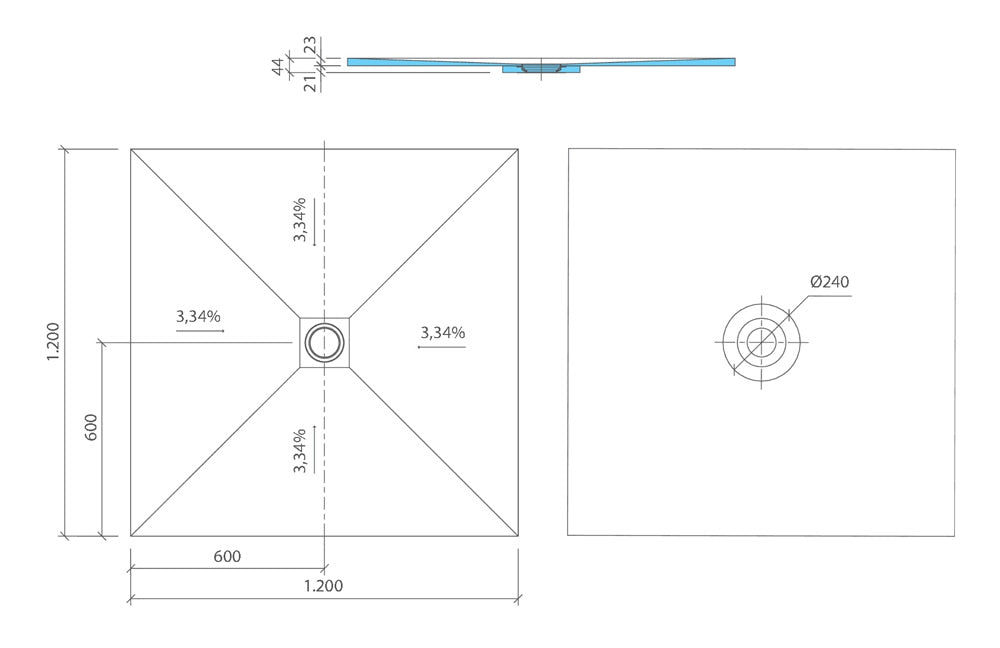 wedi fundo ligno plus wet room shower tray: 1200 x 1200 x 23mm