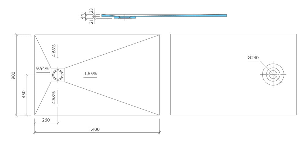 wedi fundo ligno plus wet room shower tray: 1400 x 900 x 23mm