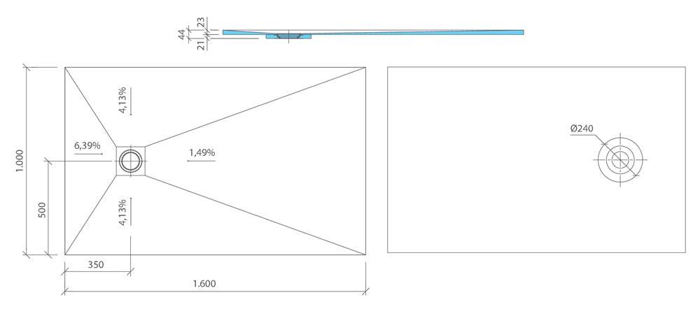 wedi fundo ligno plus wet room shower tray: 1600 x 1000 x 23mm