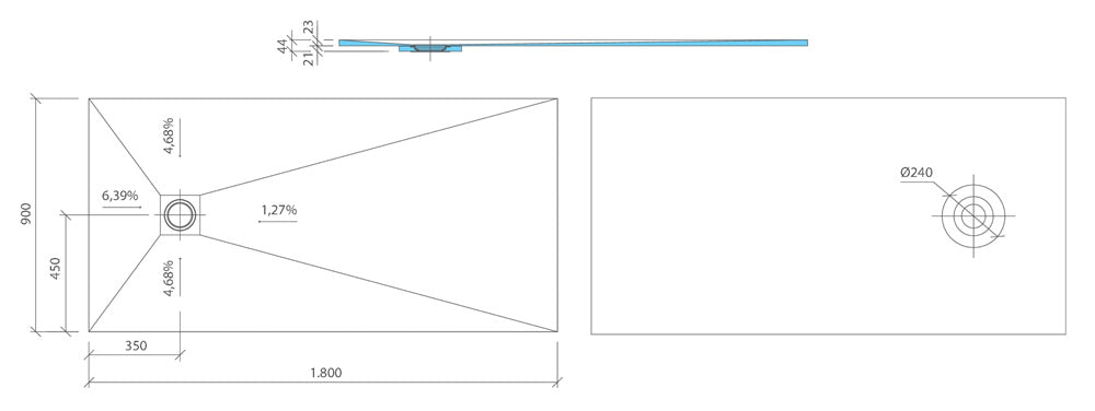wedi fundo ligno plus wet room shower tray: 1800 x 900 x 23mm