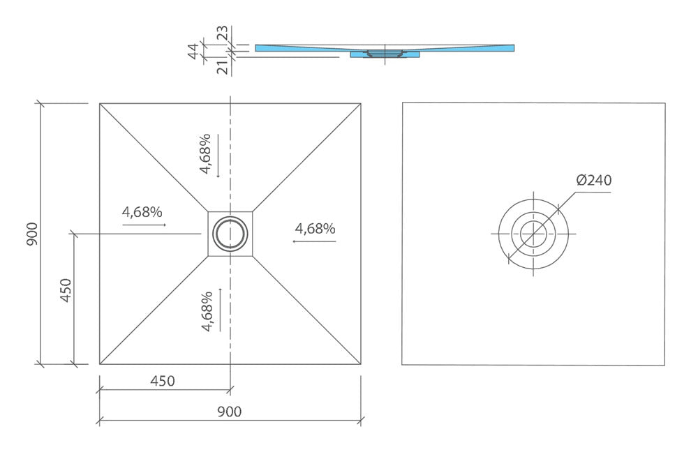 wedi Fundo Ligno Plus Wet Room Tray 900 x 900 x 23mm CENTRE Drain