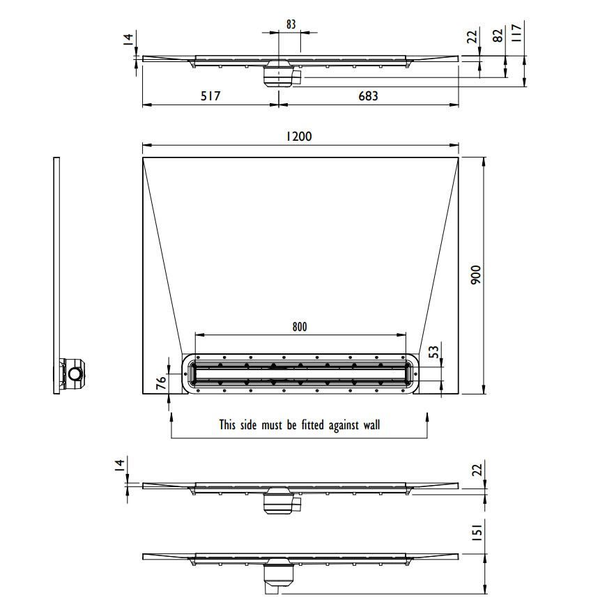 Impey Aqua Dec Linear 3 - 1200 x 900 x 22mm