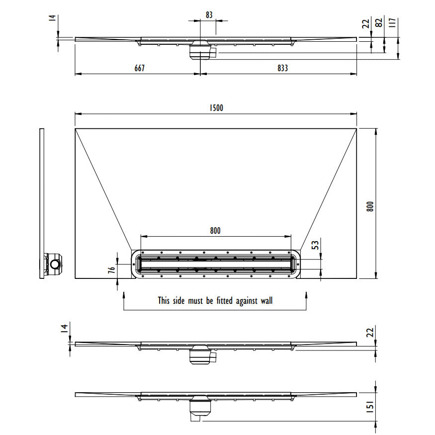 Impey Aqua Dec Linear 3 - 1500 x 800 x 22mm