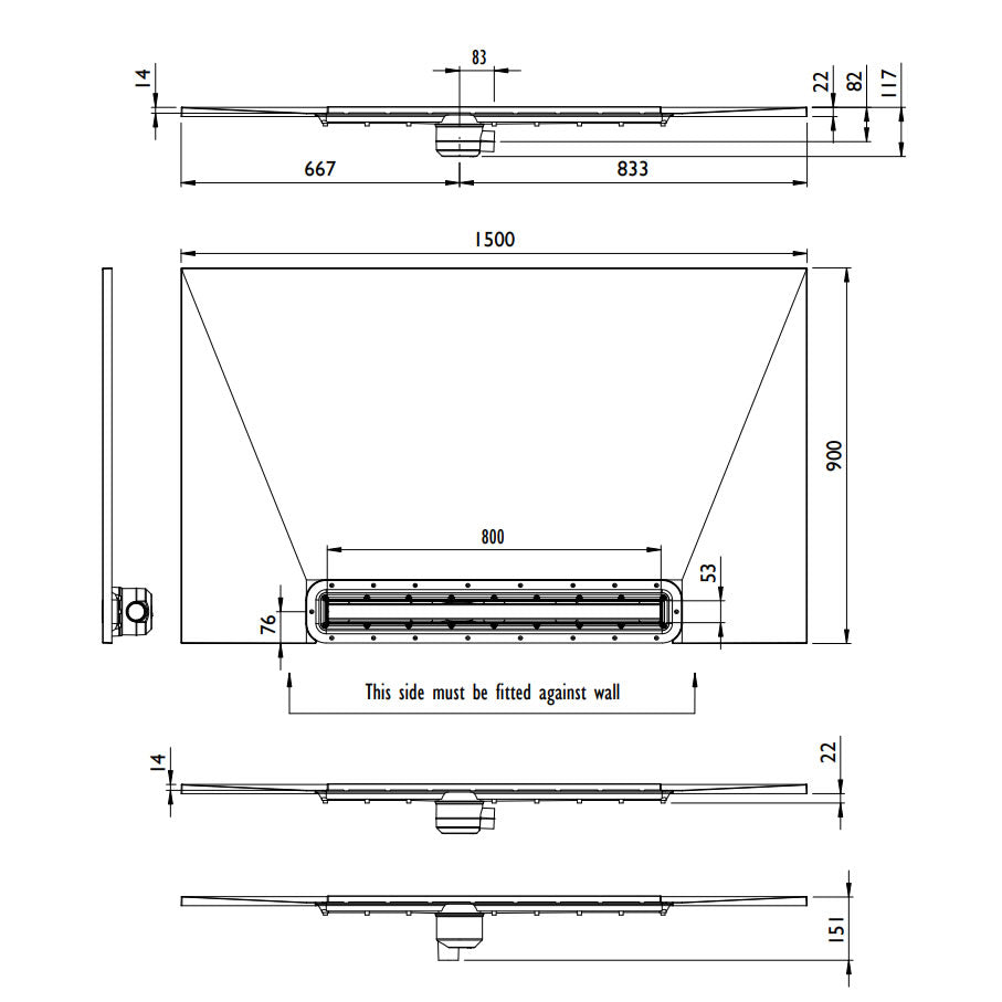 Impey Aqua Dec Linear 3 - 1500 x 900 x 22mm