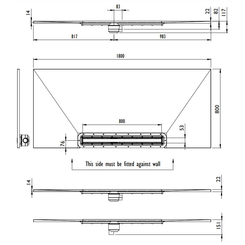 Impey Aqua Dec Linear 3 - 1800 x 800 x 22mm