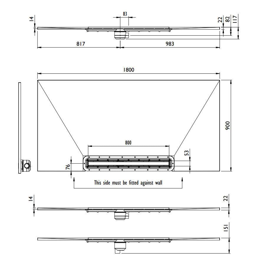 Impey Aqua Dec Linear 3 - 1800 x 900 x 22mm