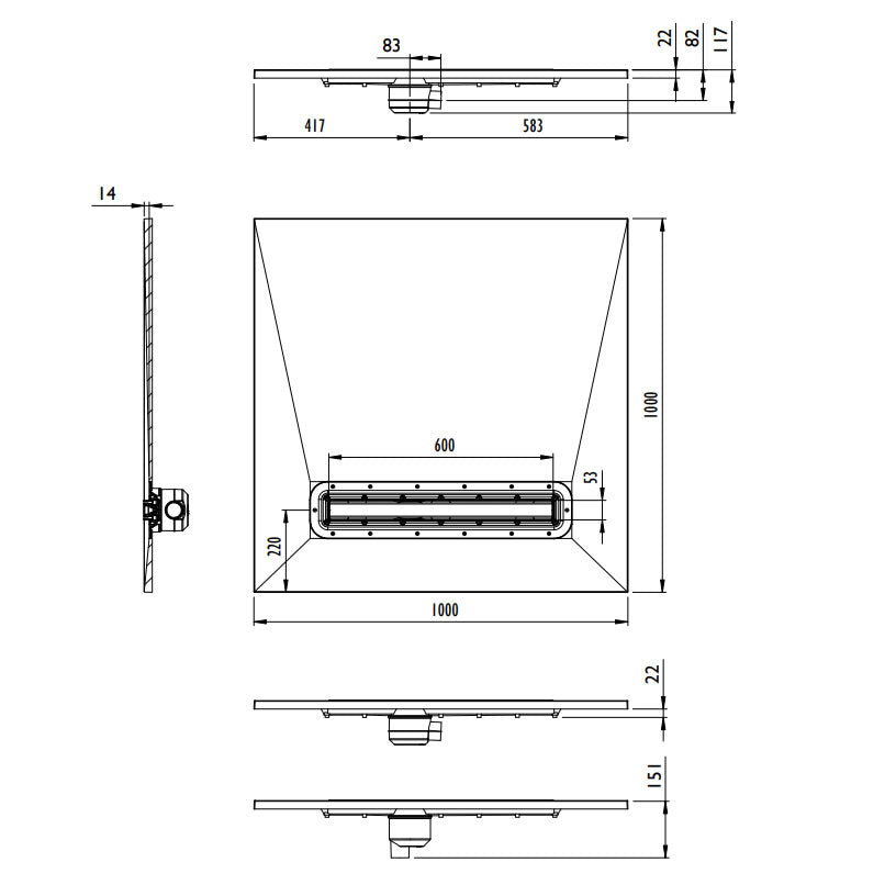 Impey Aqua Dec Linear 4 - 1000 x 1000 x 22mm