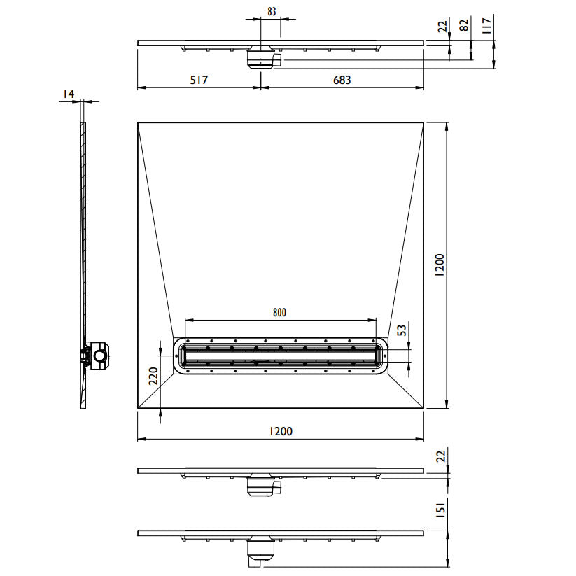 Impey Aqua Dec Linear 4: 1200 x 1200 x 22mm