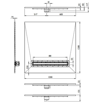 Impey Aqua Dec Linear 4: 1200 x 1200 x 22mm