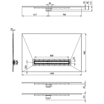 Impey Aqua Dec Linear 4: 1400 x 900 x 22mm