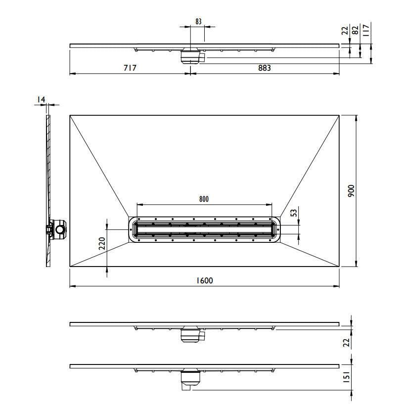 Impey Aqua Dec Linear 4: 1600 x 900 x 22mm