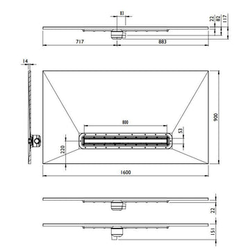 Impey Aqua Dec Linear 4: 1600 x 900 x 22mm