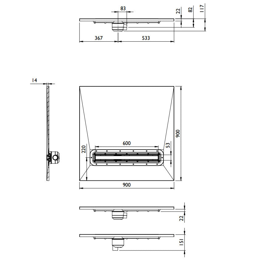 Impey Aqua Dec Linear 4 - 900 x 900 x 22mm