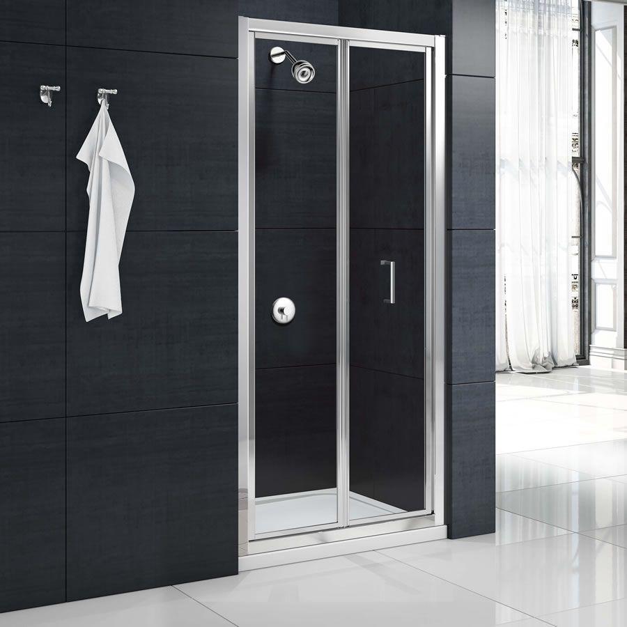 Merlyn MBOX Bifold Shower Door - LOFT Height 1800mm with a sleek chrome frame and toughened 4mm glass, ideal for compact bathrooms with height restrictions.
