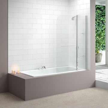 Merlyn 6mm 2 Panel Curved Bath Screen with Towel Rail & Shelves - MB3