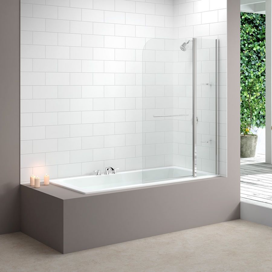 Merlyn 6mm 2 Panel Curved Bath Screen with Towel Rail & Shelves - MB3