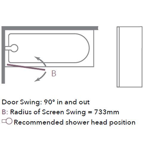 Merlyn 6mm Single Panel Hinged Square Bath Screen with Towel Rail - MB2T