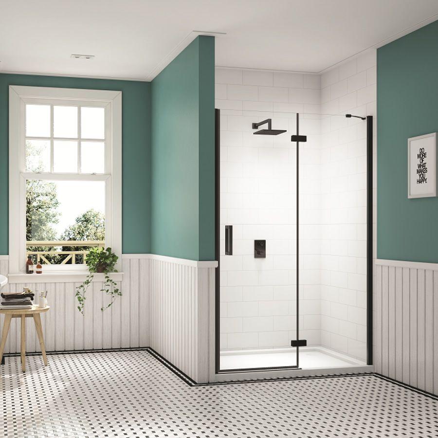 Merlyn black hinge door with inline panel in modern bathroom