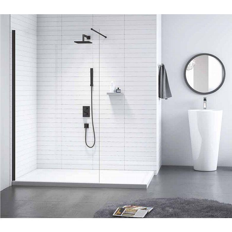 Merlyn Black Showerwall wetroom screen in modern bathroom