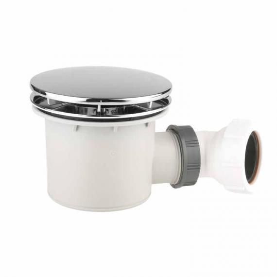 Chrome-finished shower waste compatible with Merlyn MStone Stone Resin Shower Tray, designed for efficient drainage.