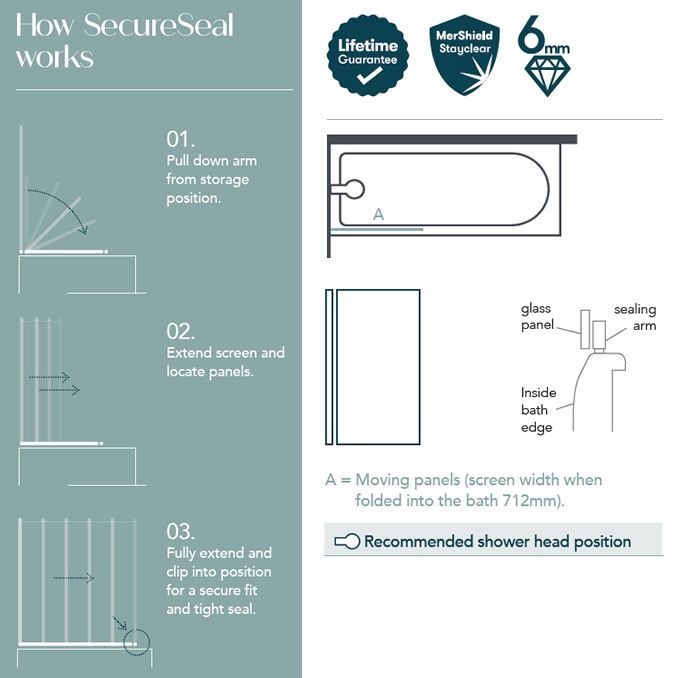 Merlyn SecureSeal single panel bath screen in modern bathroom