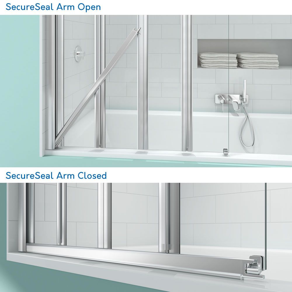 SecureSeal arm open and closed on bath screen.