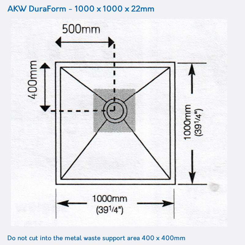 AKW DuraForm Wet Room Walk In Shower Tray 1000 x 1000 x 22mm
