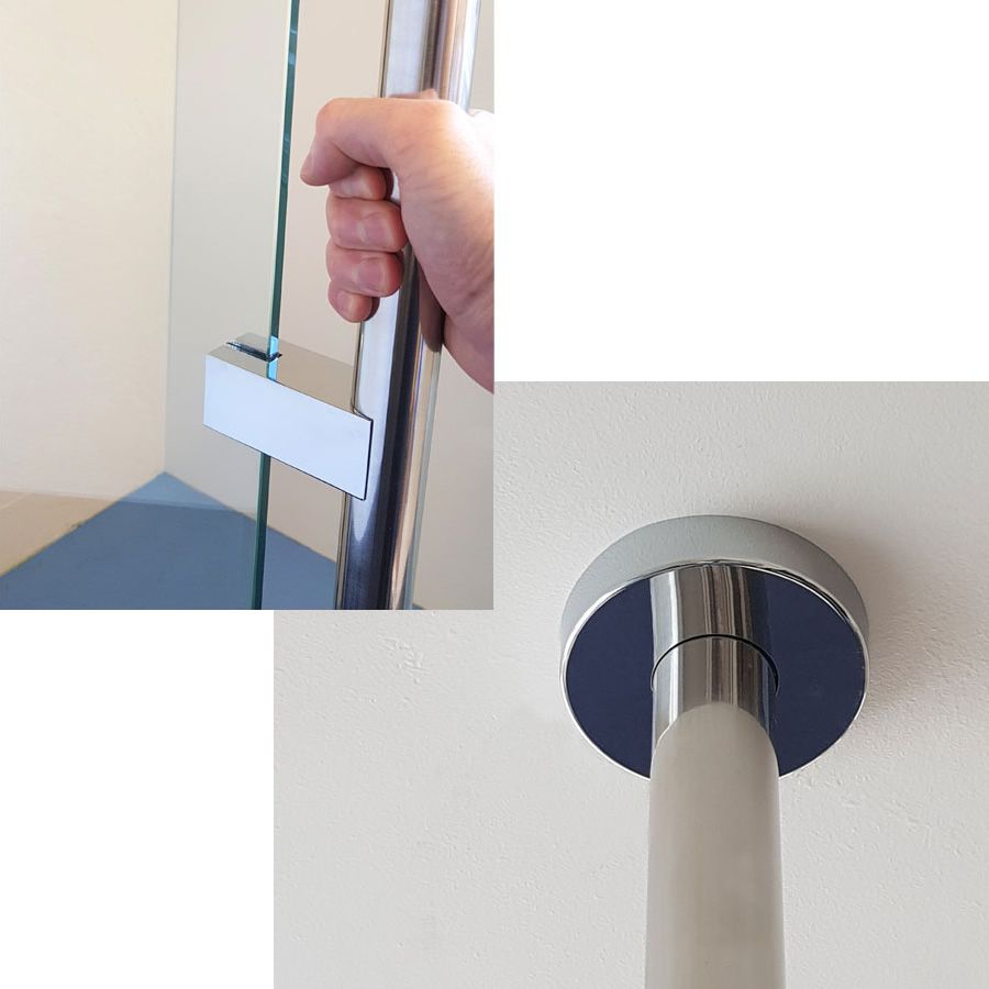 Floor to ceiling shower grab pole in modern bathroom
