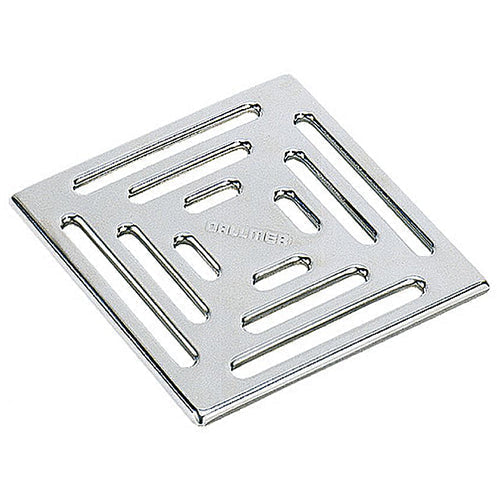 Stainless steel pressed drain cover for WetBase® wet room shower trays, featuring a modern slotted design for efficient water flow.