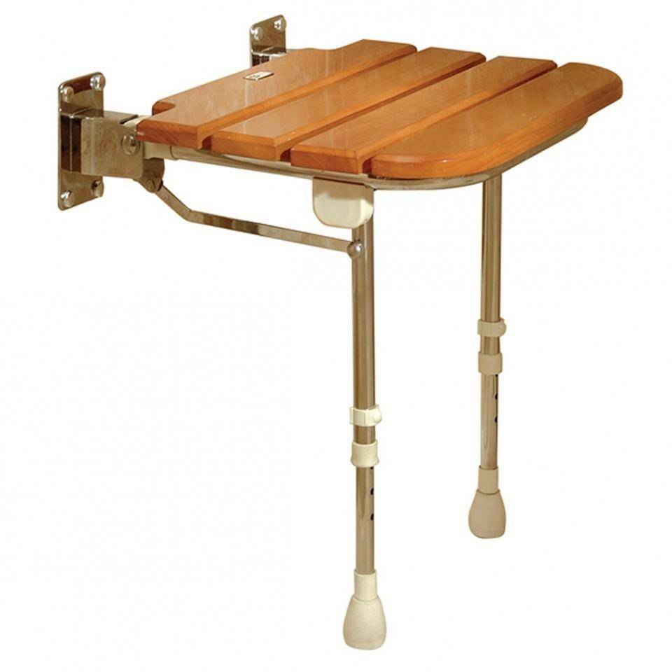 AKW Medicare fold up wooden slatted shower seat with support legs