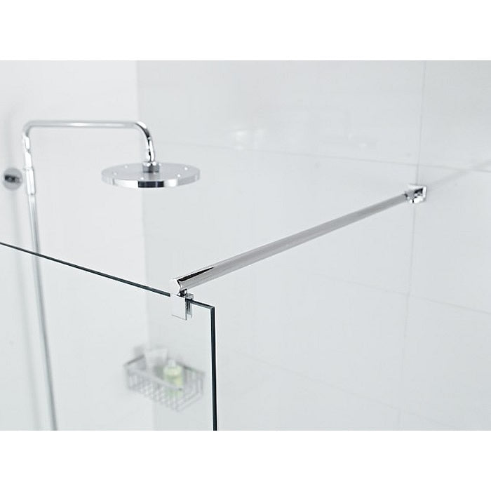 Roman Haven Round Low Level Bracing Bar in chrome finish, providing sturdy support for wet room shower screens. Adjustable length for 8-10mm glass panels.