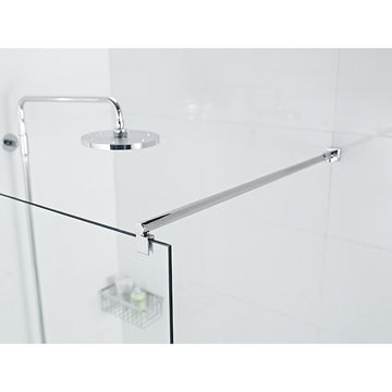 Roman Haven Round Low Level Bracing Bar in chrome finish, providing sturdy support for wet room shower screens. Adjustable length for 8-10mm glass panels.