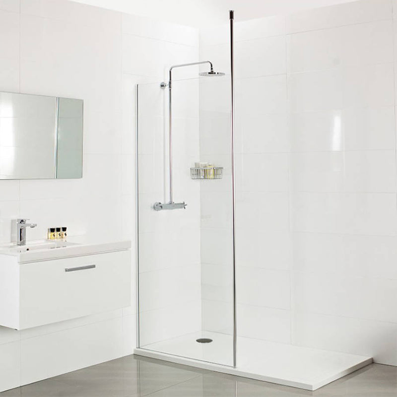 Roman Haven round floor to ceiling bracing bar pole in chrome finish, providing sturdy support for a wet room shower screen. Adjustable 2700mm length, compatible with 8mm or 10mm glass panels.