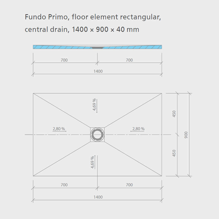 wedi Fundo Primo Wet Room Shower Tray: 1400 x 900 x 40mm