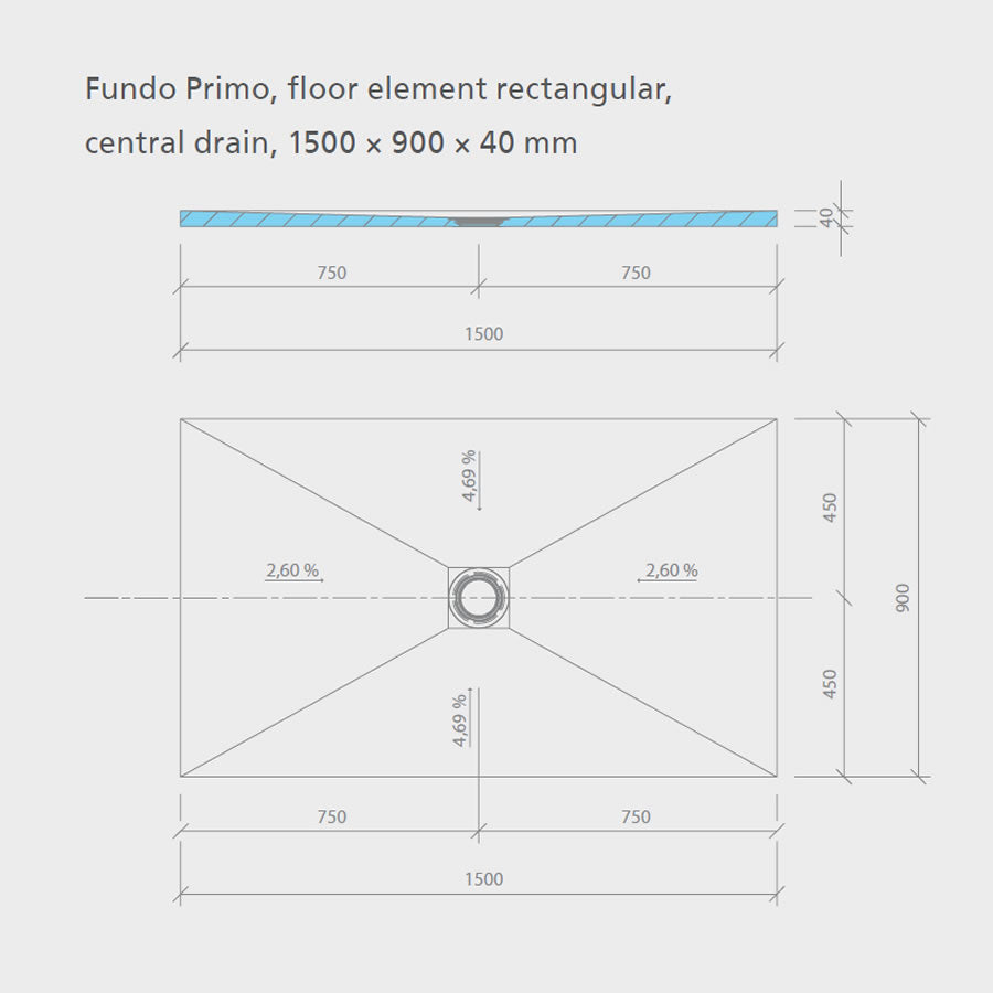 wedi Fundo Primo Wet Room Shower Tray: 1500 x 900 x 40mm
