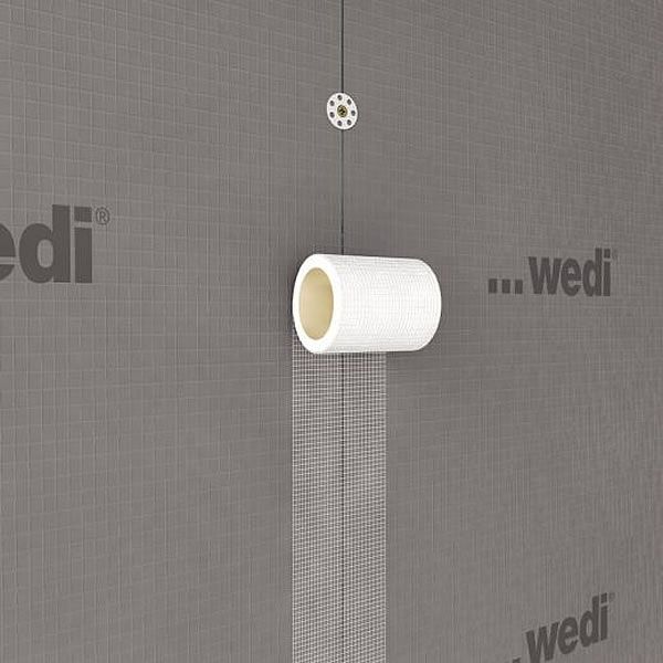 Close-up of reinforcement tape on Wedi board