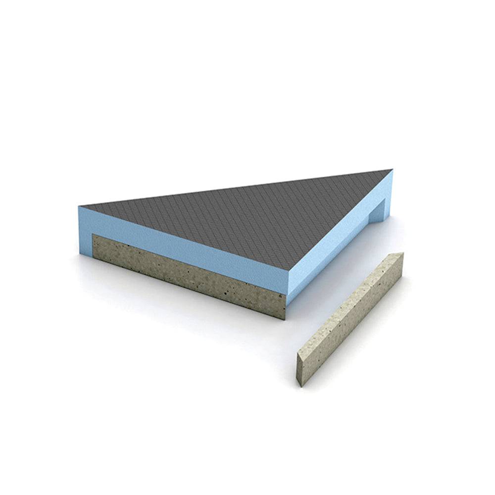 wedi Sanoasa tileable corner shower seat in triangular shape with foam core and cement coating, ideal for wet rooms and mobility-friendly bathrooms.