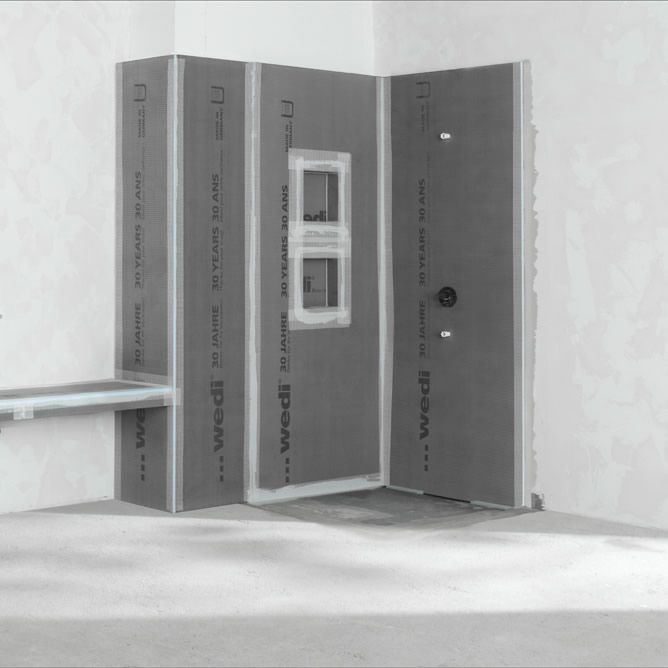 wedi Sanwell wall niche installed in shower construction